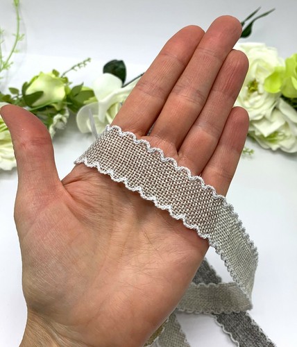 Vintage Arpillera Ribete Festoneado Encaje Plata Carbón Natural Rústico Boda Invitación - Imagen 6 de 8