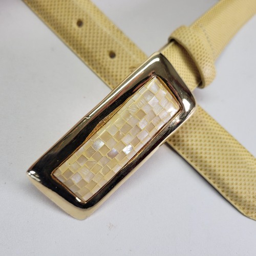Carlisle Leather Belt 32 L Lizard Print Gold Tone Buckle Yellow 16812 Vtg - Picture 6 of 12