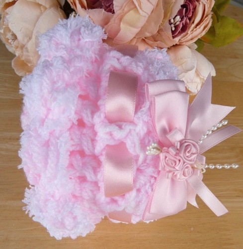 Baby Bonnet Hat Warm Hand Knitted Crochet Traditional Lace Marabou Flower Bows - Picture 60 of 114