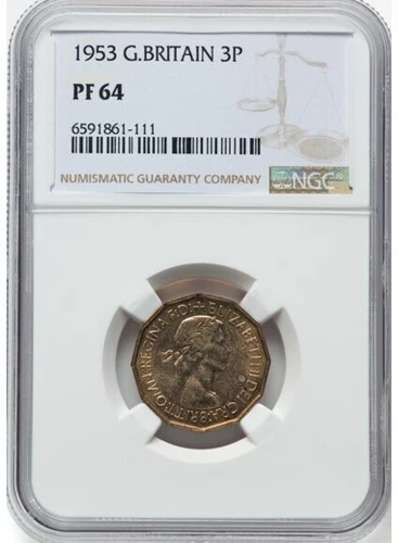 Great Britain 3 Pence 1953 NGC PF 64