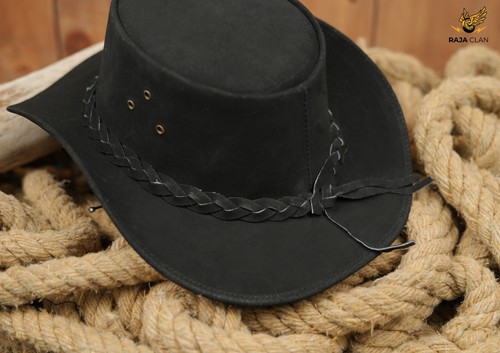 Australian Western Aussie Style Suede Leather Cowboy Bush Hats With Chin Strap - Picture 6 of 34
