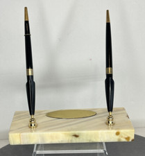Vintage Sheaffer Premium Marble Writing Desk Pen Set with Dual Ballpoint Pens