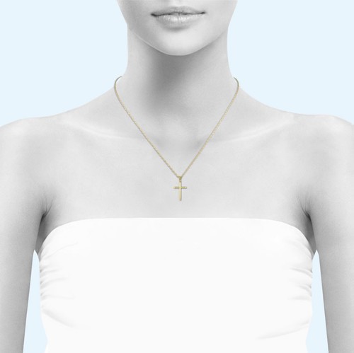 14K Gelbgold Kreuz Anhänger Singapur Kette Halskette Set-poliert schlicht Charm - Bild 3 von 3
