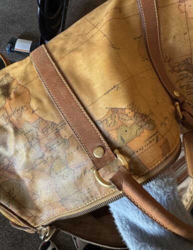 Authentic Alviero Martini Classe world map brown large Boston bag SIZE 50 - Picture 10 of 23