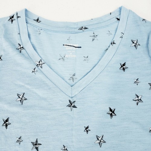 Mossimo Supply Co Womens V Neck T Shirt Size XS Blue Short Sleeve Star Print  - Picture 3 of 4