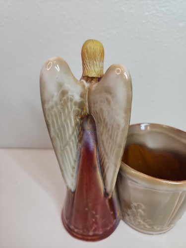 Estatuilla de ángel esmaltada de ángel de oración plato de caramelo maceta maceta vintage 7" H - Imagen 9 de 13