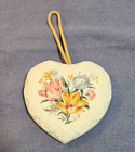Vintage Avon Porcelain Heart Sachet Floral Embossed Ornament