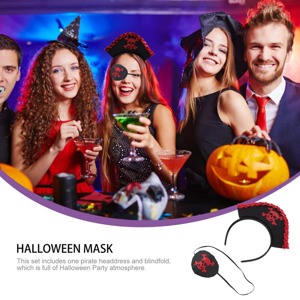 Chapéu pirata caribenho chapéu oficial Halloween venda para os olhos preto - Imagem 4 de 4