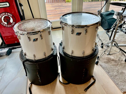 70s/80s Ludwig White Cortex Tom Toms 15 & 16 6-Ply Maple Blue/Olive Badge