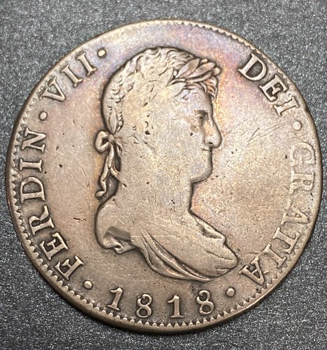 8 Reales 1818 JJ Mexico US Milled Bust Silver Colonial Dollar War Era Coin $1 - Picture 6 of 11