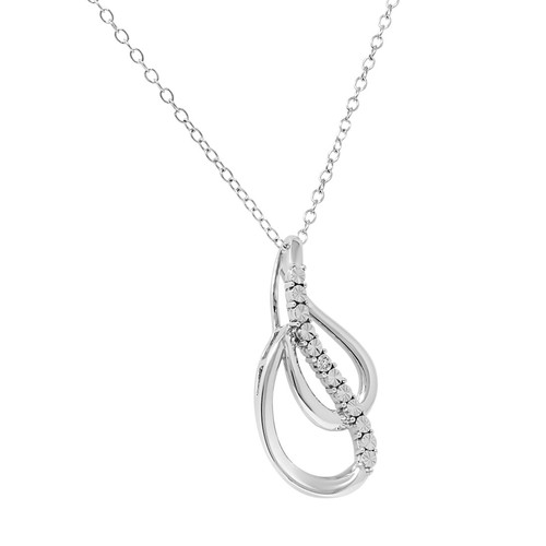 Natural Diamond Pendant Necklace Tear Drop Style in Sterling Silver 18 inch - Picture 4 of 4