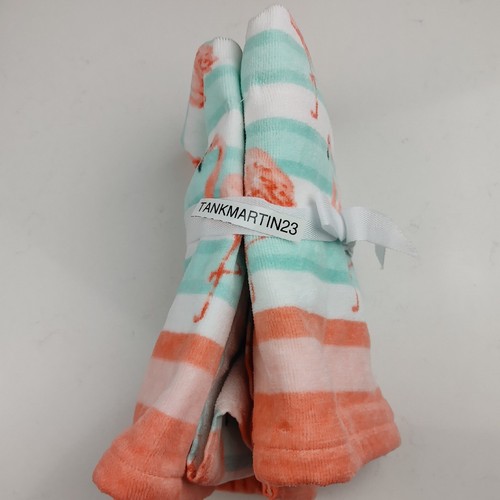 4pc Deborah Connolly Flamingo Striped 2 Bath Towels 2 Hand Towels Coral Aqua (B) - Picture 7 of 8