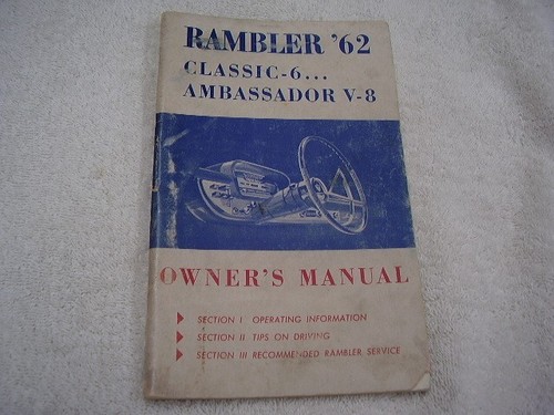 1962   RAMBLER    CLASSIC 6  AMBASSADOR V8 OWNERS MANUAL  ORIGINAL - Afbeelding 1 van 2