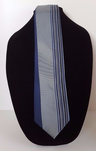 Joe Smith New York Krawatte Herren breit Seide dunkelblau gerippt gestreift schwarz grau - Bild 2 von 4