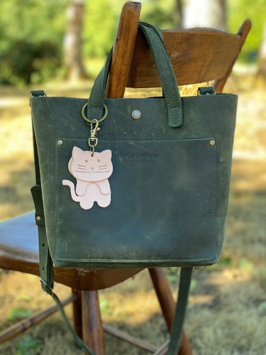 Leather Cat Keyring Purse Charm, Bag Clip on Cat Fob, Cute Cat Lovers Accessory - Picture 7 of 20