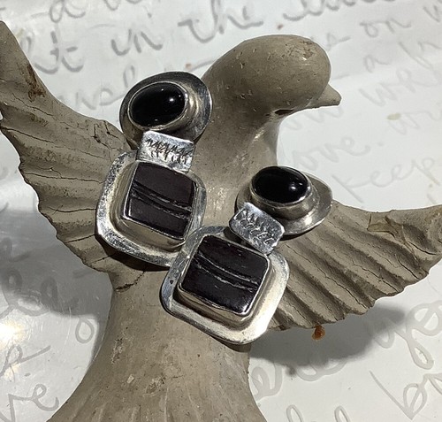 JANICE LEE RIPLEY JLR Hand-carved Yak Bone Onyx 925 Ster Drop Earrings 4.7g - Picture 5 of 7