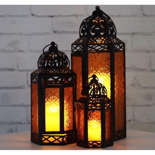 VELA LANTERNS Moroccan Candle Lantern Decorative Set of 3 for Floor, Ramadan ... - Picture 2 of 8