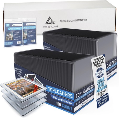 Clear Card Protectors Storage Kit - 200 Top Loaders + 200 Penny Sleeves Included