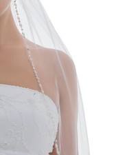1T 1 Tier Pearls Beaded Edge Veil For Bridal Shower Wedding Party Fingertip 36"