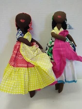 Handmade Black Cloth Rag Doll African American Colorful Folk Art Dancing 14"