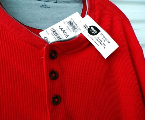 Camisa térmica de cuello redondo Club Room para hombre grande informal Henley manga larga roja fuego - Imagen 7 de 11