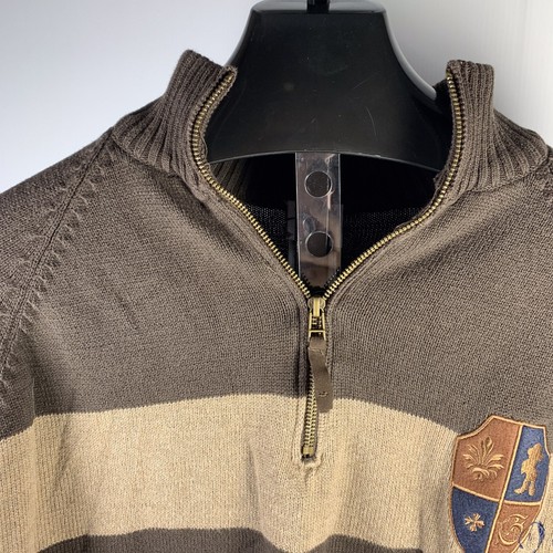 Harry Potter Men’s Crest 37 Sweater Disney Store XL Brown Striped 1/4 Zip - Picture 3 of 5