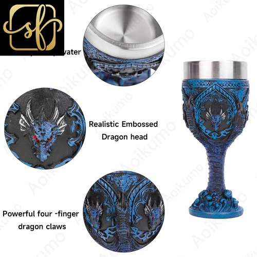 Creative 3D Gothic Wine Goblet Style Contain Dragon Claw Viking Skull Skeleton P - Picture 4 of 44