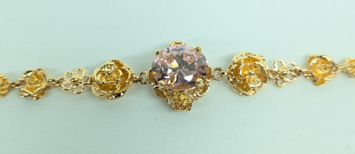 Vintage 90s Badavici Sterling 925 Gold Vermeil Floral Link Bracelet Rose Pink CZ - Picture 5 of 10