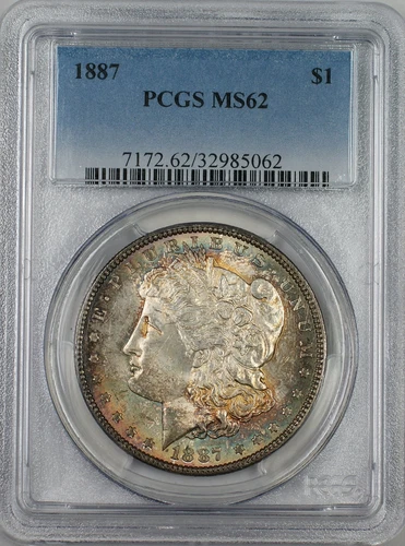 1887 Morgan Silver Dollar $1 Coin PCGS MS-62 Nicely Toned (Tb)
