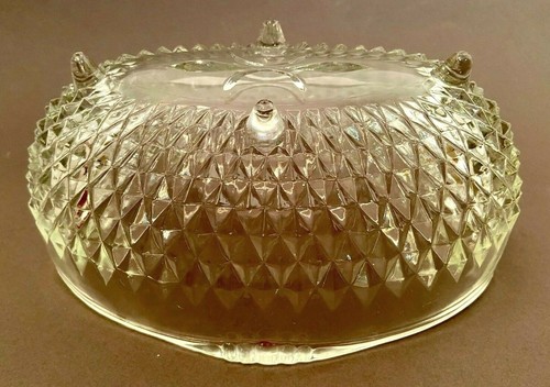 Vintage INDIANA Oval Footed Bowl Diamond Pattern Clear Pressed Glass 8 ½” x 5 ½” - Picture 3 of 7