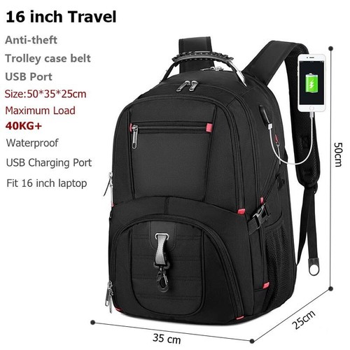 Mochila duradera para computadora portátil de 17 pulgadas bolsa de viaje 45L bolsa para libros universitarios puerto de carga USB - Imagen 15 de 16