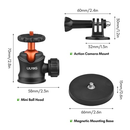 UURIG BH-07 Magnet Camera 360°Ball Head +Mini Camera Tripod+Magnetic Base - Picture 9 of 9