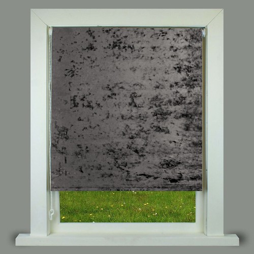 Modern Plain Solid Blackout Diamante Crushed Velvet Window Roller Blinds - Picture 10 of 17