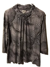 Worthington Stretch Women's Poly/Spandex Top 3/4 Sleeves Black/White Geometric