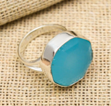 Blue Chalcedony Gemstone Handmade 925 Sterling Silver Jewelry Ring