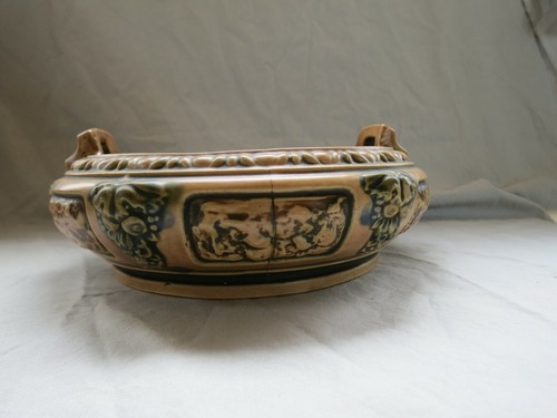Antique Roseville 1920s Florentine I Brown Handled Console Bowl - 9.5" - Picture 3 of 6