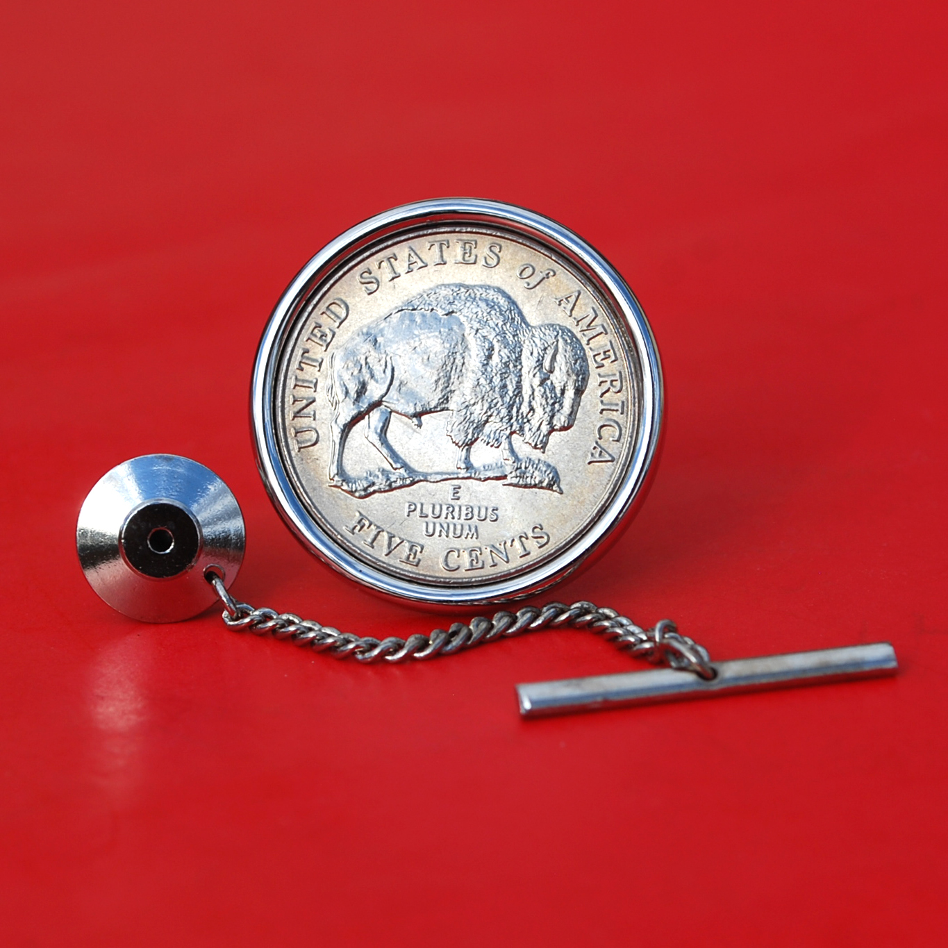 US 2005 Jefferson Nickel 5 Cent BU Unc Coin Silver Tie Tack NEW