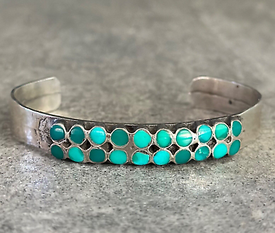 Very Detailed Vintage Native American Zuni Turquoise Inlay Sterling Silver Bracelet Very Detailed Vintage Native American Zuni Turquoise Inlay Sterling Silver Bracelet