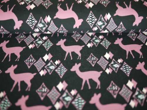 Stoffpaket Jersey  3 x 25x145 cm, Blumen, Kleiderstoff, schwarz-rosé, Reh, Blume - Bild 3 von 9