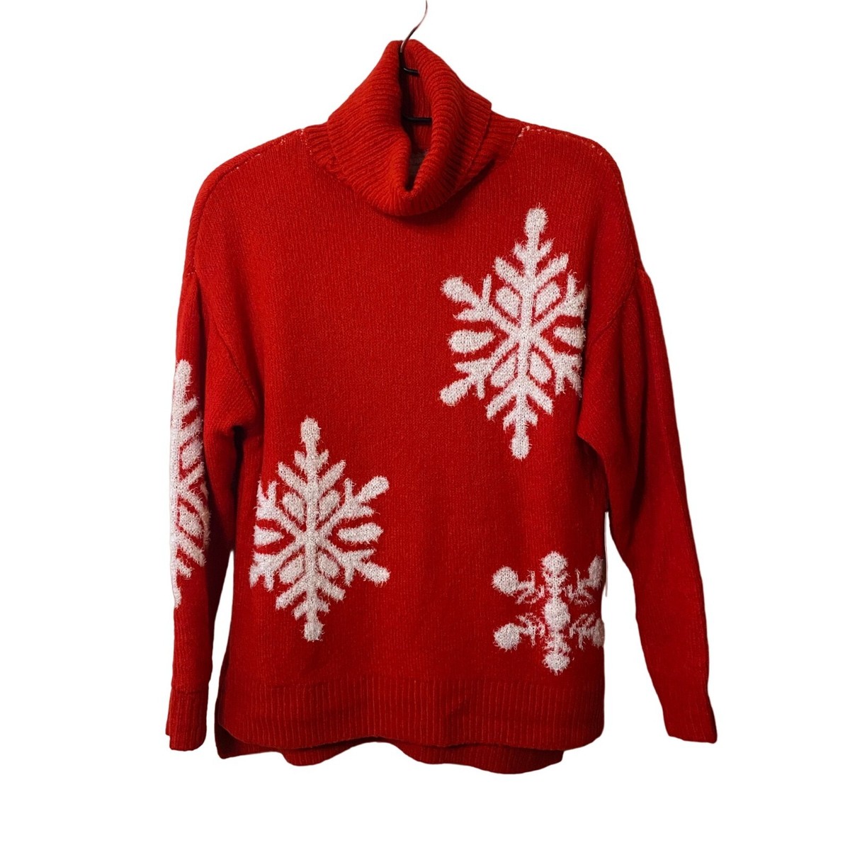 New Cupcakes and Cashmere Red White snowflake knit sweater Sz S
