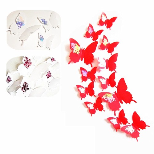 3D Decorative Christmas Red White Butterfly Flash Flowers Decor Wall Stickers - Picture 4 of 7