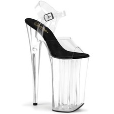 PLEASER BEYOND-008 Women's Clear-Black 10" Heel Platform Ankle Sandal Shoes