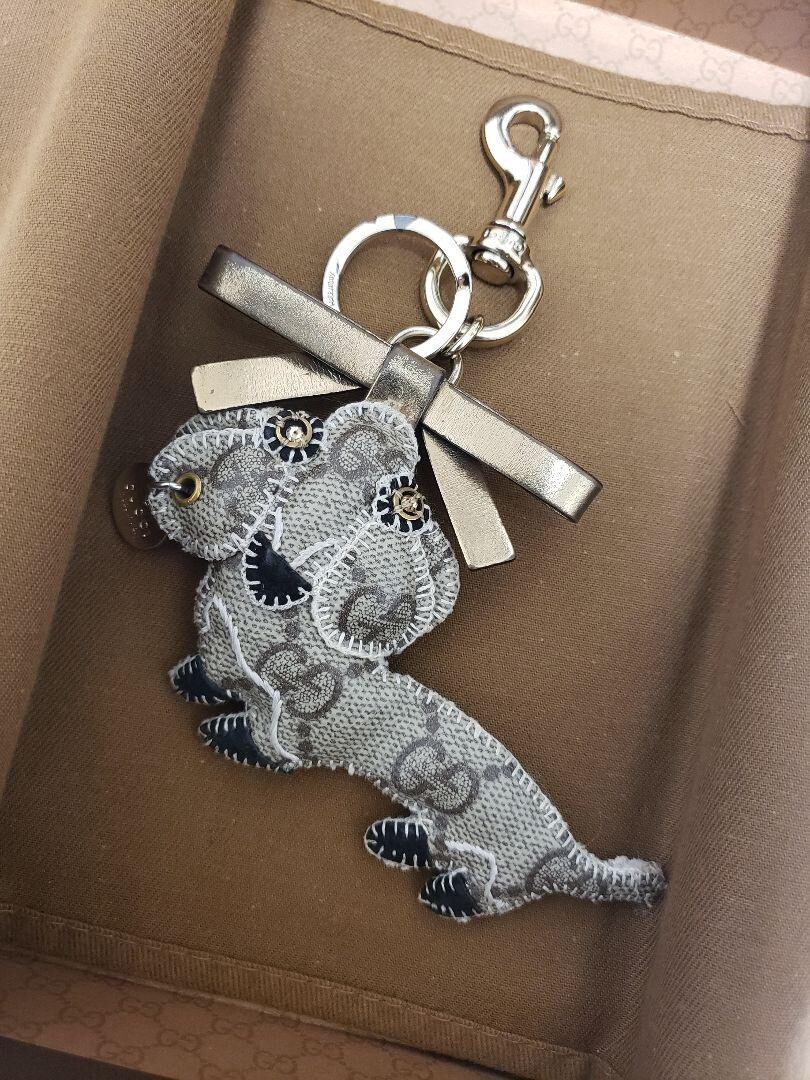 Auth Gucci Guccioli Dog Key chain Keyring bag Charm GG Supreme