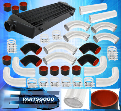27.5'' X 2.7'' X 7'' Aluminum Intercooler+ X8 2.5'' Diy Piping Kit+Couplers Blk