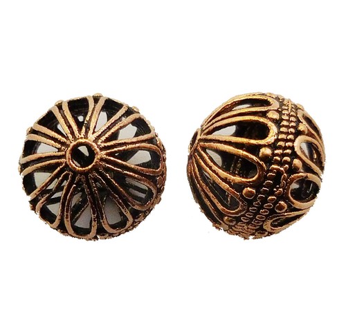 6 Pcs 17mm Bali Filigree Bead Round Bead Metal Bead 18k Gold Plated More Colors - Picture 5 of 5