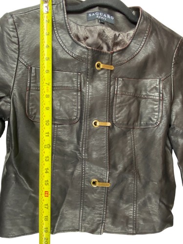 Saguaro Sport Cropped Faux Leather Jacket Black/Brown Fall Street Style Womens S - Bild 6 von 8