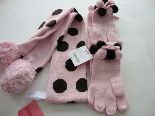 Gymboree SWEETER THAN CHOCOLATE STC Pink Brown Polka Dot Scarf & Gloves 8 and Up - Picture 1 of 11