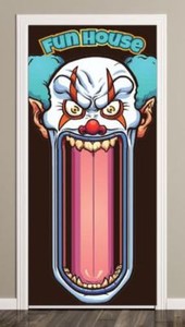 Fun House Scary Clown Halloween Door Cover Pvc Party Sign