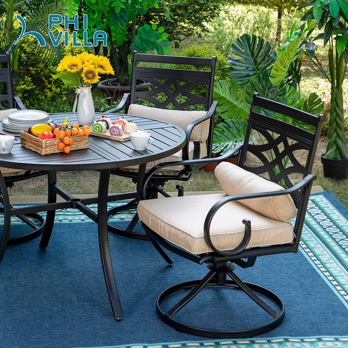 PHI VILLA Patio Chair Set of 2 Outdoor Swivel Dining Chairs High