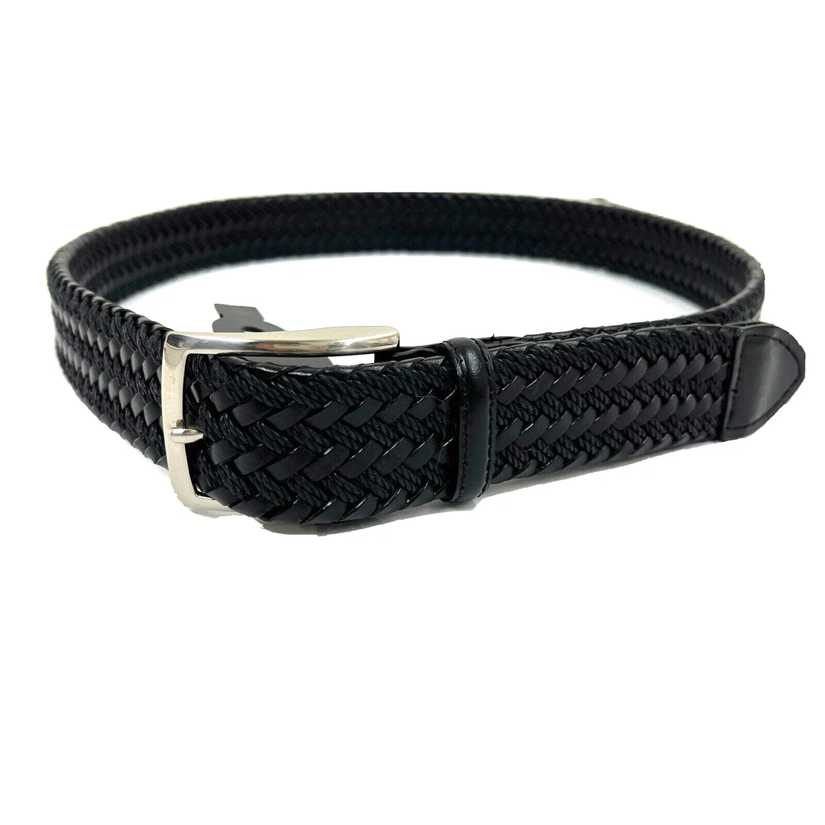 Black 36 Tasso Elba Woven Mens dress office Bonded Leather Belt